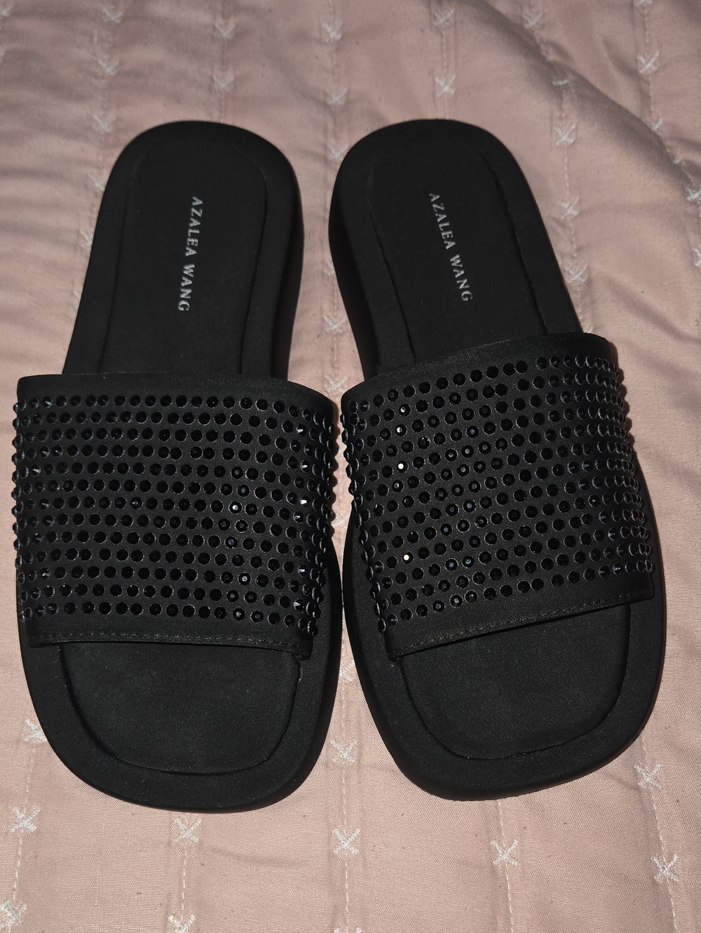 Azalea Wang Black Crystal Slide Sandals